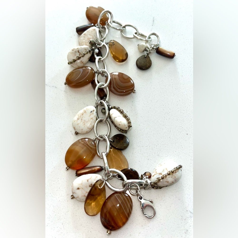 Silpada Sterling Bronzite Pyrite Agate Magnesite Shell & Glass Bracelet  up to 7